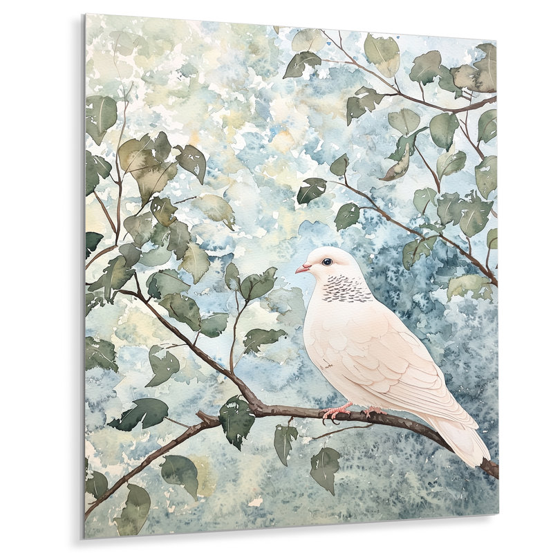 «Dove In The Forest I» - animaux, impression murale en métal, H 20 po x l 12 po