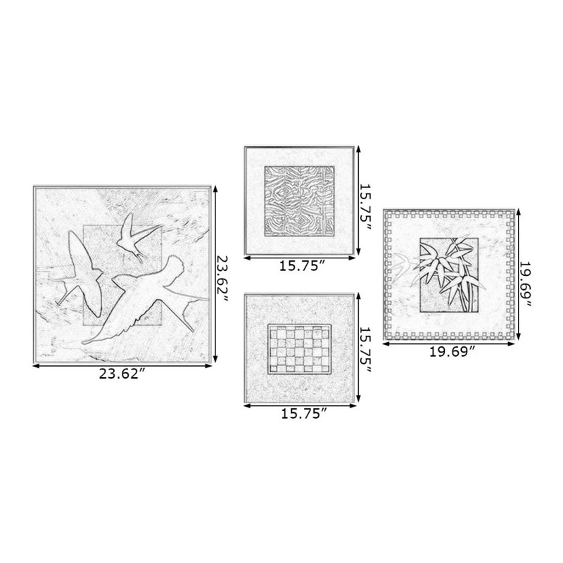 Ensemble d'art mural traditionnel carré 4 pièces, 39.37" H x 74.8" W, Brun, beige et noir