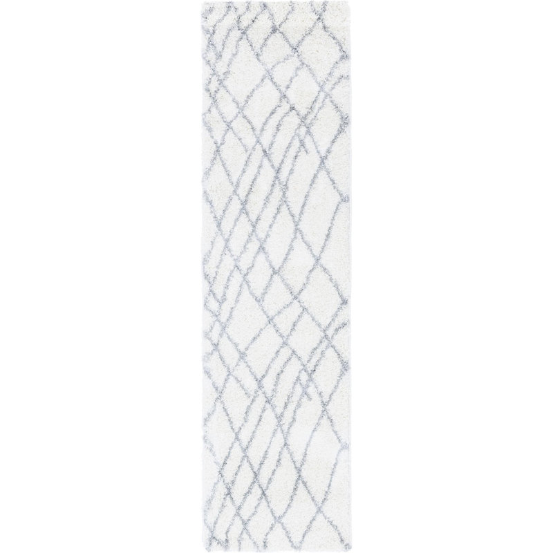 Tapis ivoire à motif géométrique, Tapis de couloir 2 pi 7 po x 10 pi
