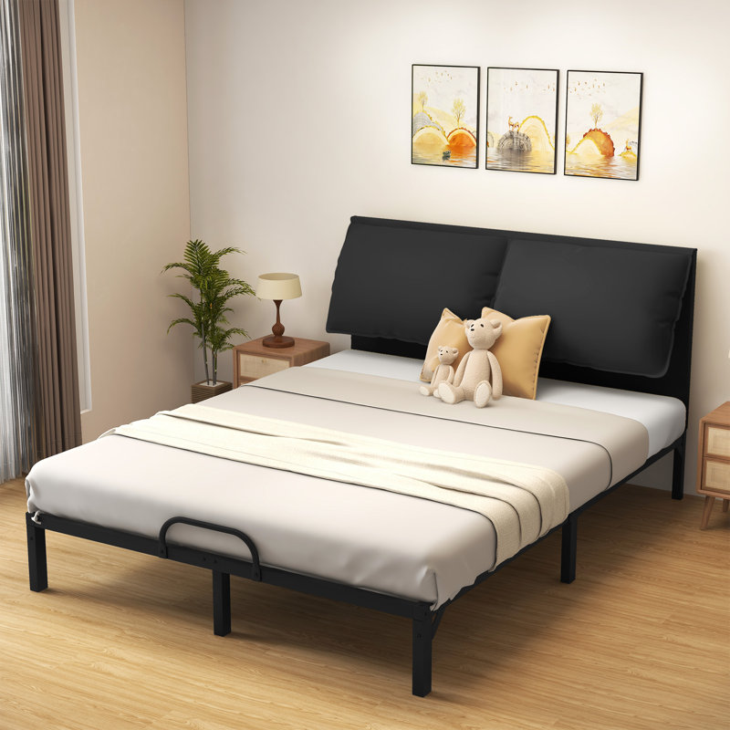 Lit plateforme en tissu d'ameublement, Noir, Grand