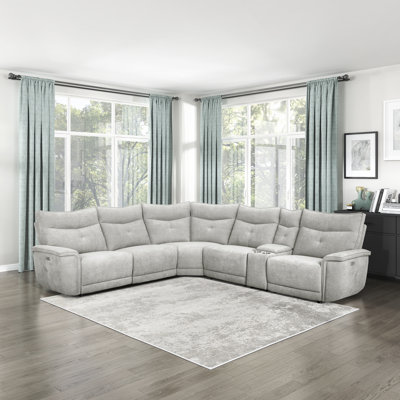  Achernar 119" Modern & Contemporary Textured Fabric 6-Piece Modular Power Reclining Sectional with Power Adjustable Headrests, USB Charging Ports & 3 Power Recliners