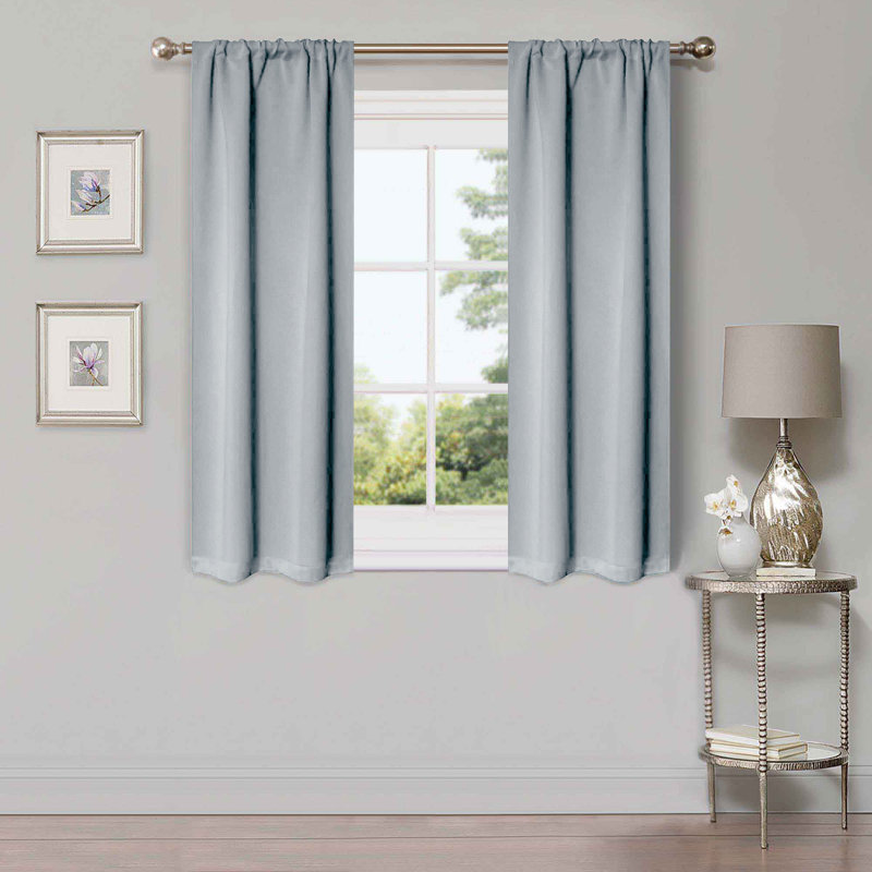 Moriah Millendon Solid Modern Polyester Rod Pockets Room Darkening Curtain Pair, 26" W x 63" L, Stone Blue