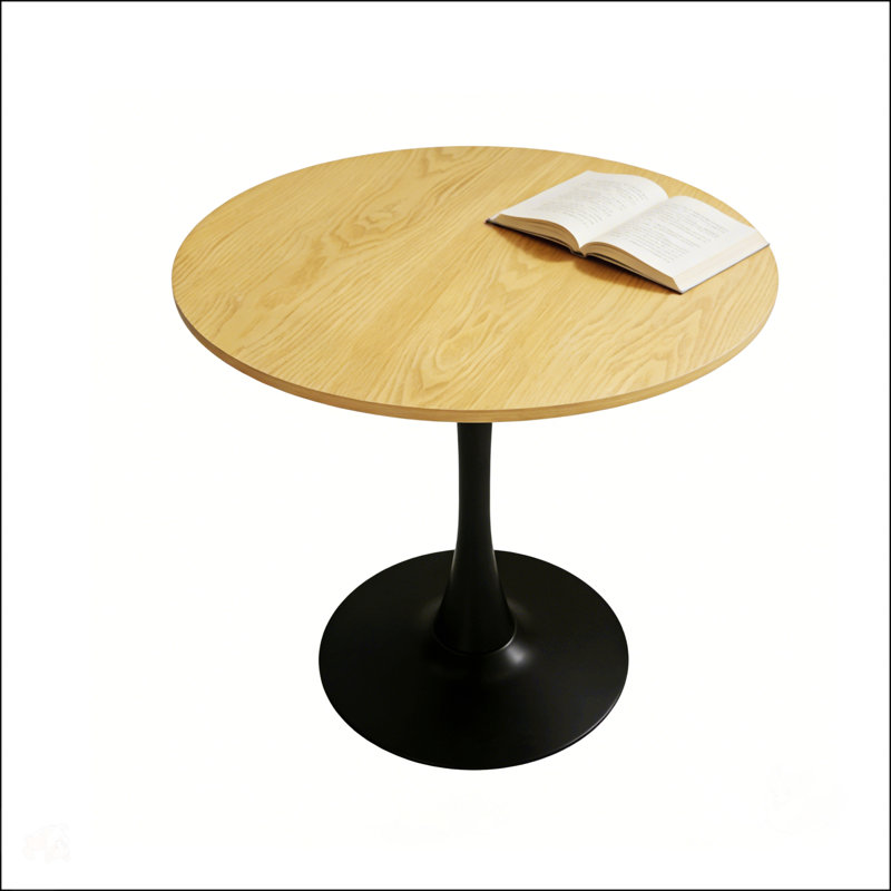 Table de salle à manger ronde moderne avec plateau en panneau de fibres à densité moyenne et base en acier, idéale pour les espaces compacts et polyvalente dans la cuisine ou le salon.