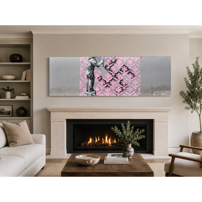 Graffiti Girl Spraying over Swastika — Street Art Print — Panoramic Canvas Wall Art