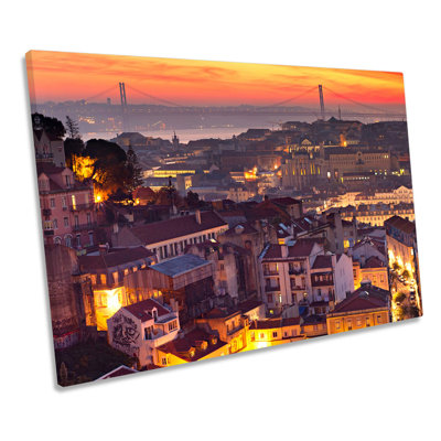 Lisbon City Sunset Portugal - Wrapped Canvas Print