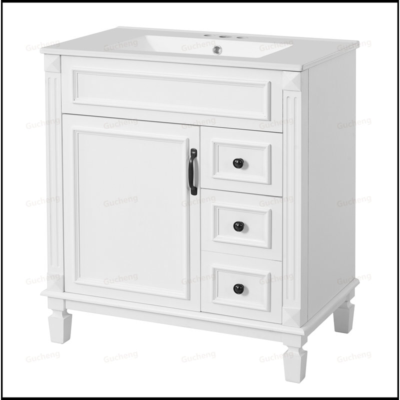 Meuble-lavabo 30 po avec lavabo en céramique et 2 tiroirs, Blanc