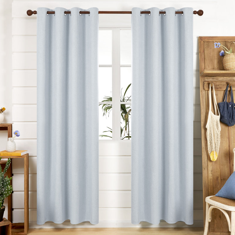 Lythrodontas Faux Linen Total Blackout Curtain Panels, 52" W x 96" H, Light Blue