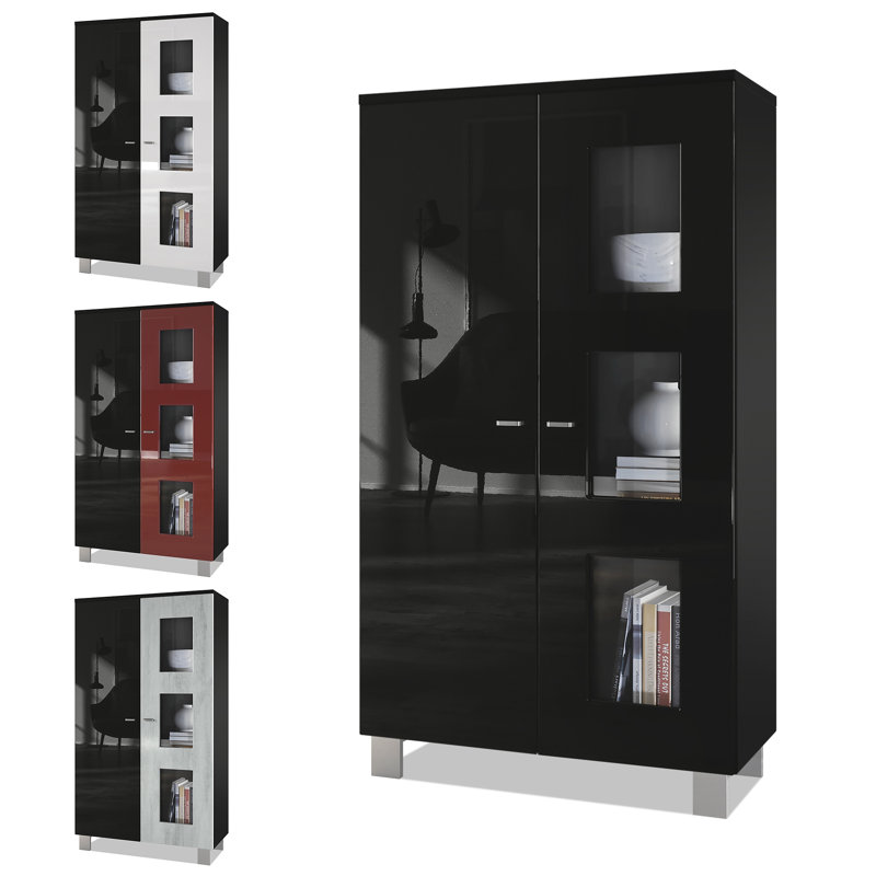 Mccombs Curio Cabinet, Concrete Oxide/Black, With
