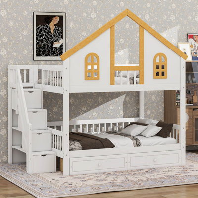 House Bunk Bed With Staircase And Drawers