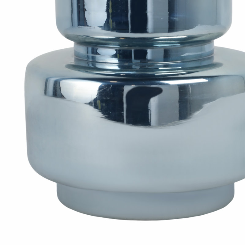 Tiered Sculptural Glass Vase for Table Home Decor - Contemporary Smoked Flower Vase Accent for Tabletop, Shelf, or Console Styling - Blue & Silver