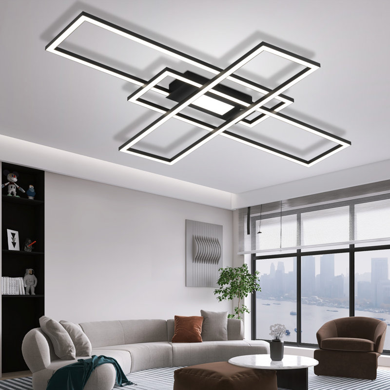 Beyanka LED Flush Mount modern dimmable with Remote control for living room bedroom, Black