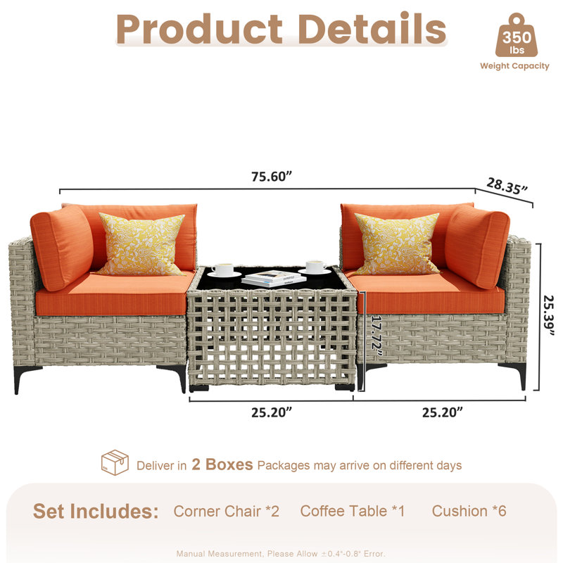 Sorella 2 - Person Outdoor Seating Group With Cushions, Outdoor Rattan Wicker Conversation Set With Glowing Coffee Table