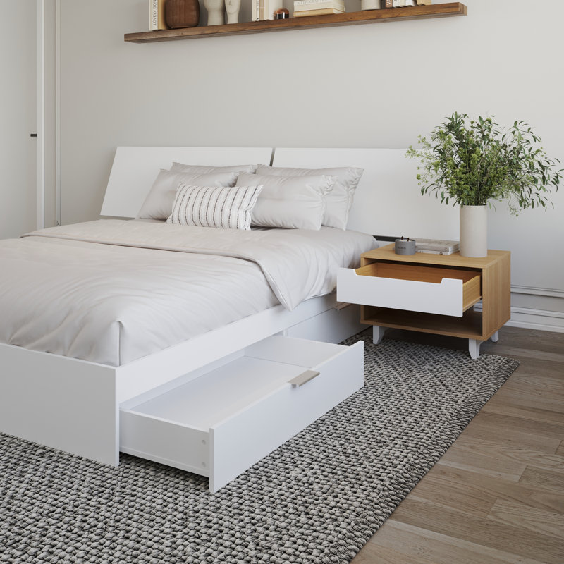 Ensemble de chambre à coucher avec rangement double 2 pièces Salley, Beige / Blanc