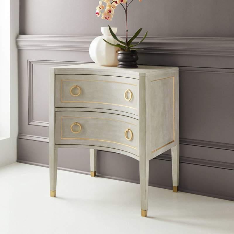 Gustavian 2 - Drawer Nightstand, Antique Gray/Gold