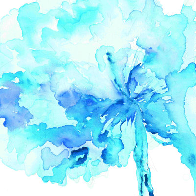 Bleu, mauve, aquarelle, fleur blanche
