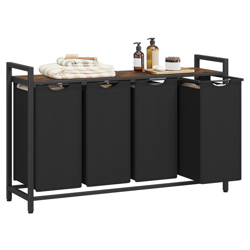 Wood Laundry Hamper with Handles, Rustic Brown/Black