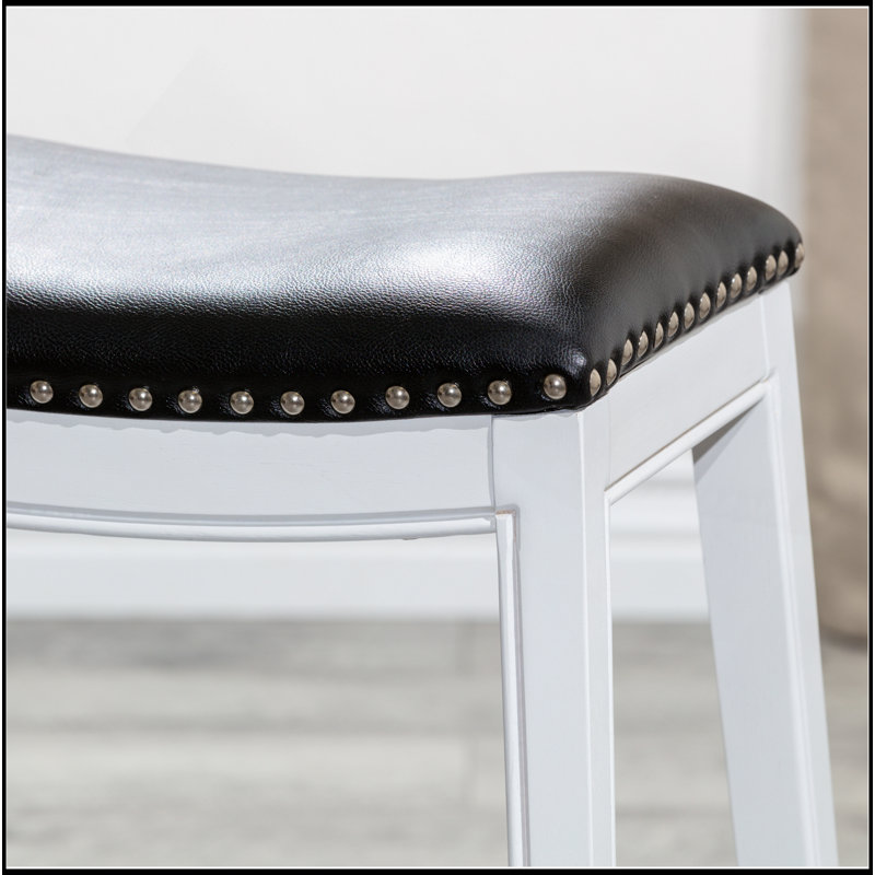 Tabouret de comptoir 24 po, siège en cuir, Blanc, Noir