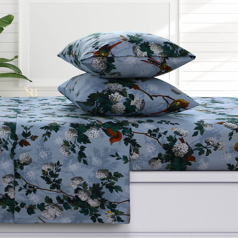 Celina Flannel Floral Sheet Set, Full Sheet Set + Fitted Sheet + 2 Pillowcases