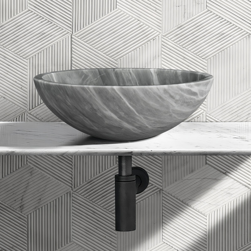 Vasque en marbre naturel gris pour salle de bain, élégante et raffinée, spacieuse, 400 x 150 mm, construction robuste, trou pré-percé