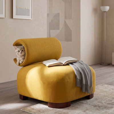 Chaise d'appoint moderne rembourrée avec dossier incurvé, base en bois massif, chaise d'appoint en polyester adaptée aux animaux de compagnie