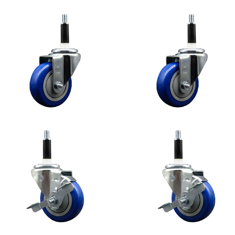 Ensemble de roulettes extensibles 3,5 pouces pivotant sur roues pivotantes 3,5 pouces 7/8 pouces SCC, Bleu