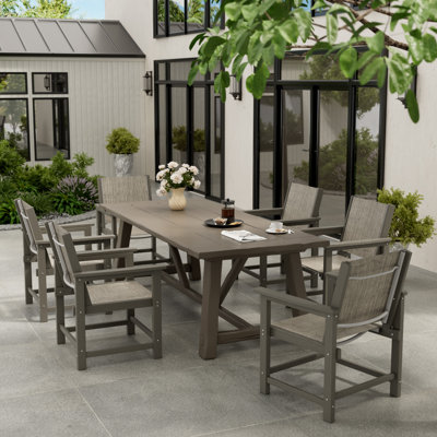 Ensemble de table de salle à manger 7 pièces avec trou pour parasol