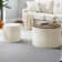 2-Piece Set Round Chenille Storage Ottoman, Equipped With A Drum Shaped Small Stool, Storage Space, And MDF Made Desktop Panel