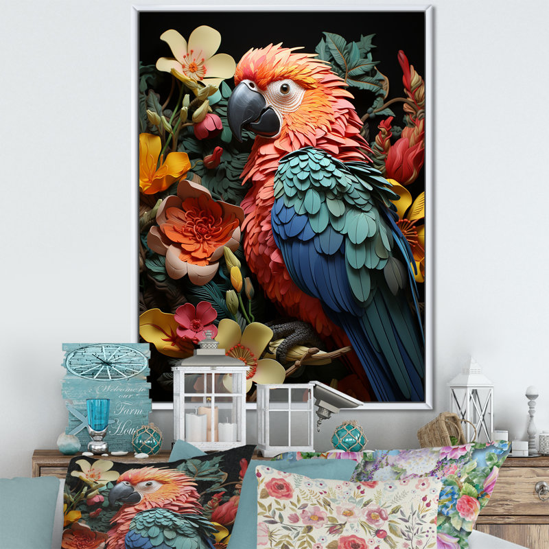 Perroquets plumes des tropiques I sur toile, Natural Floater Framed, H 44 po x l 34 po