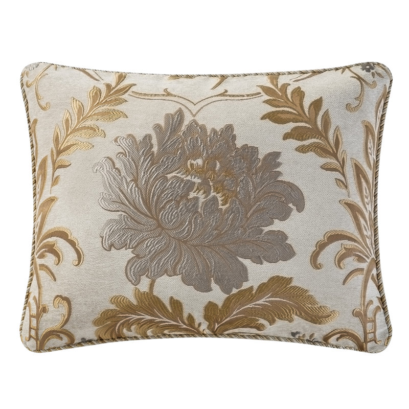 Ivory and Gold Damask Queen Comforter Set with Fringe Trim