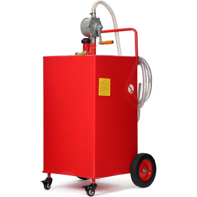 35 Gal Fuel Caddy with Manual Pump - Heavy Duty Portable Gas & Diesel Transfer Tank on Wheels, Spill-Proof Fuel Container for Boat, Truck, ATV & Farm, Red