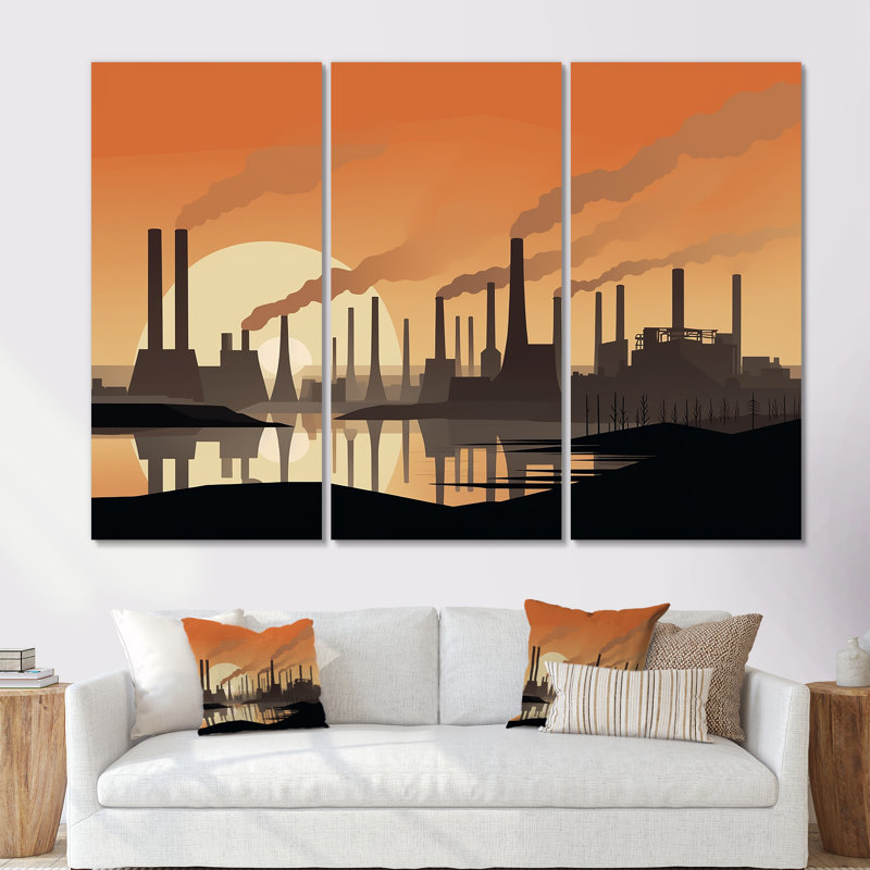 Ensemble de décorations murales Minimal Industrail Peach Projection II - Factories, Toile tendue, H 32 po x l 48 po x P 1 po