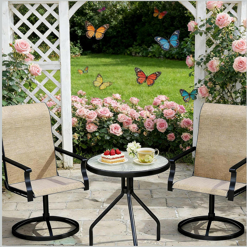 High Back Outdoor Chairs,Swivel Chairs Set of 2, Brown/Black