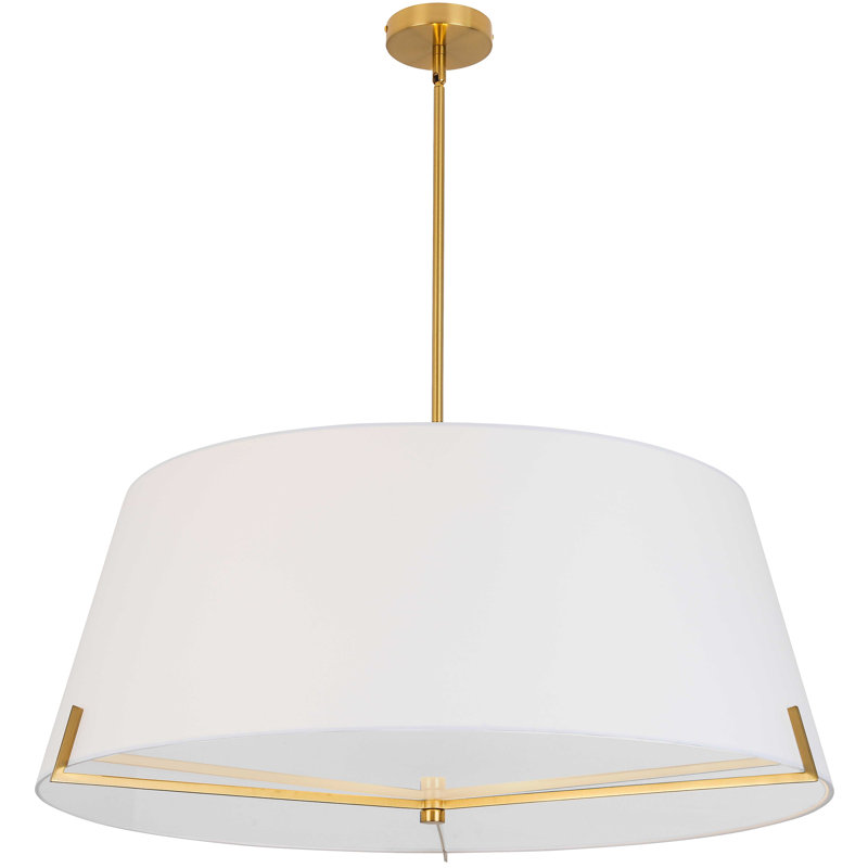 Luminaire suspendu 4 lumières Krisna, Laiton vieilli, Blanc, H 12,5 po x l 33 po x P 33 po