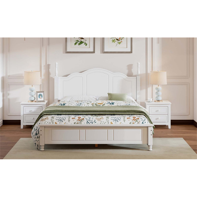 Queen Size Wood Platform Bed Frame,Retro Style Platform Bed With Wooden Slat Support