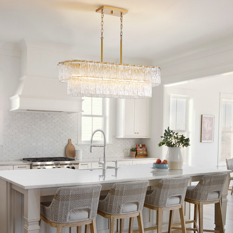 6 Light Gold 2-tiered Chandelier With Textured Glass