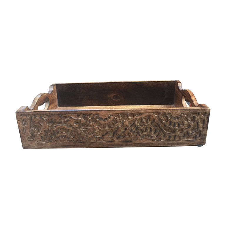 Glassman Solid Wood Tray - Set of 3, 8cm H x 31cm W x 20cm D, Brown