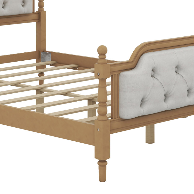 Upholstered Platform Bed with Headboard, Queen, Walnut