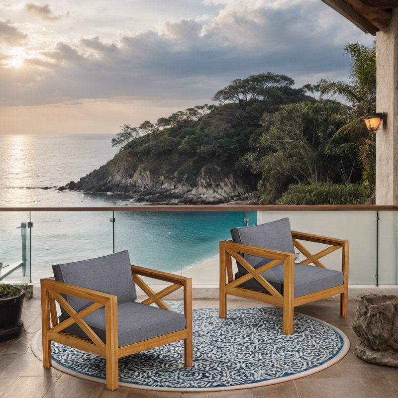 Ensemble de conversation pour l'extérieur - 2 fauteuils en bois d'acacia avec coussins intégrés - Design résistant aux intempéries