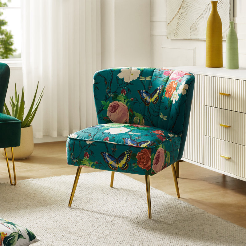Amata Wooden Upholstery Armless Accent Chair, Blue