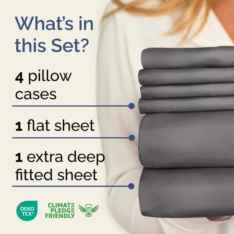 6 Piece Extra Deep Pocket Sheet Set, Cooling & Breathable Bed Sheets, Soft Hotel Luxury Bedding, Fits 18–24 Inch Mattress