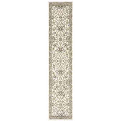Tapis de couloir oriental 2 pi x 10 pi gris et ivoire