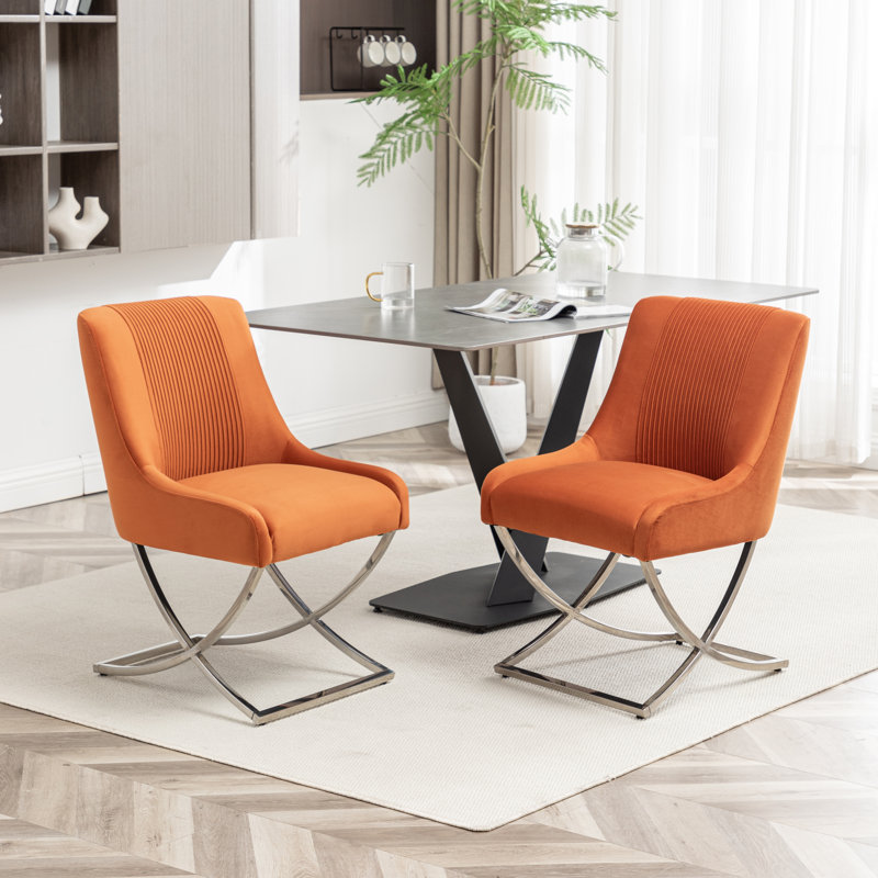 Elian Velvet Upholstered Side Chair, Orange