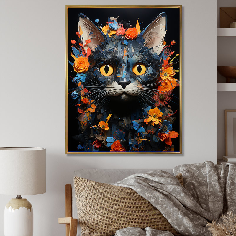 «Pixiebob Pondering Cat Collage», impressions sur toile, H 44 po x l 34 po x P 1,5 po, Cadre flottant doré