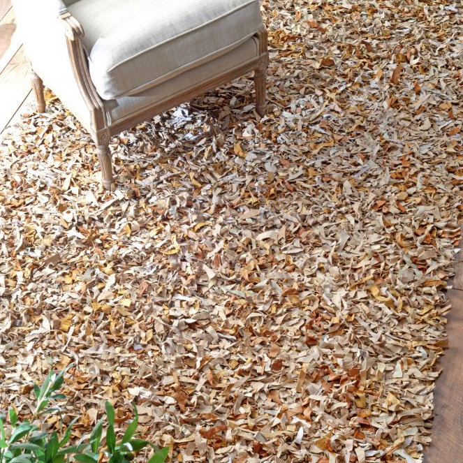 Tapis beige en cuir tissé à la main, Rectangle 5' x 8'