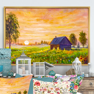 «Sunset Over Farmhouse Field II», reproduction encadrée sur toile