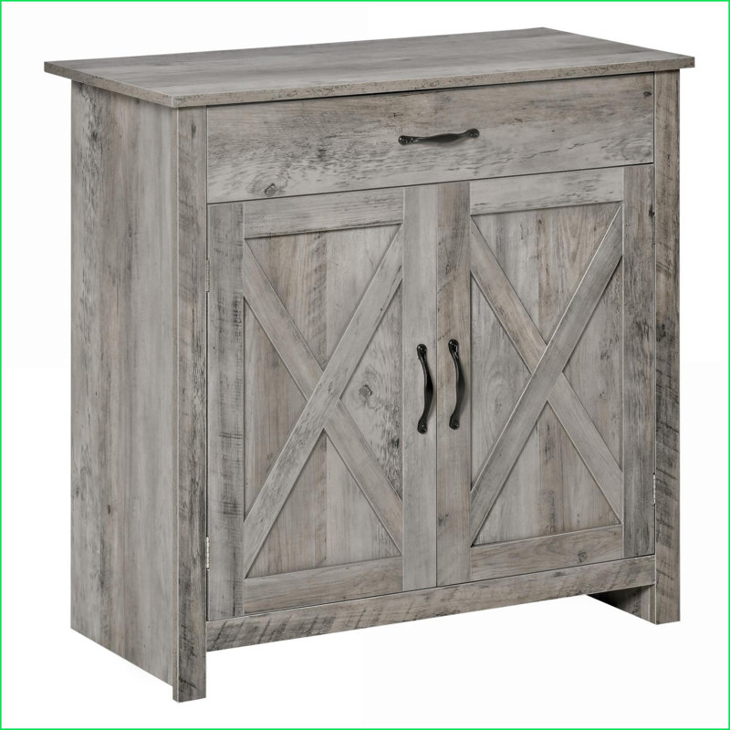 Sideboard, Farmhouse Barn Door Style 32” Cabinet with Adjustable Shelf | MDF | Particleboard, Walnut Brown