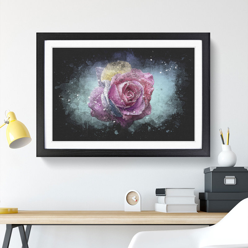 Multi-Coloured Rose Flower - Picture Frame Graphic Art Print, 33cm H x 45cm W x 2cm D, Black Framed
