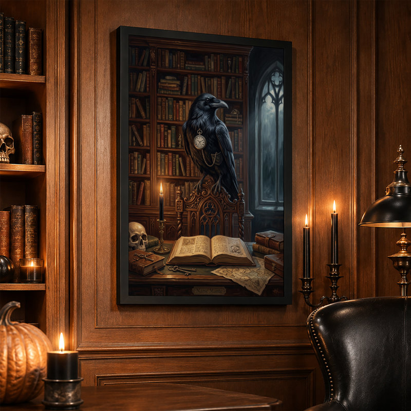 Art mural sur toile Halloween, corbeau noir et montre de poche, H 24 po x l 16 po
