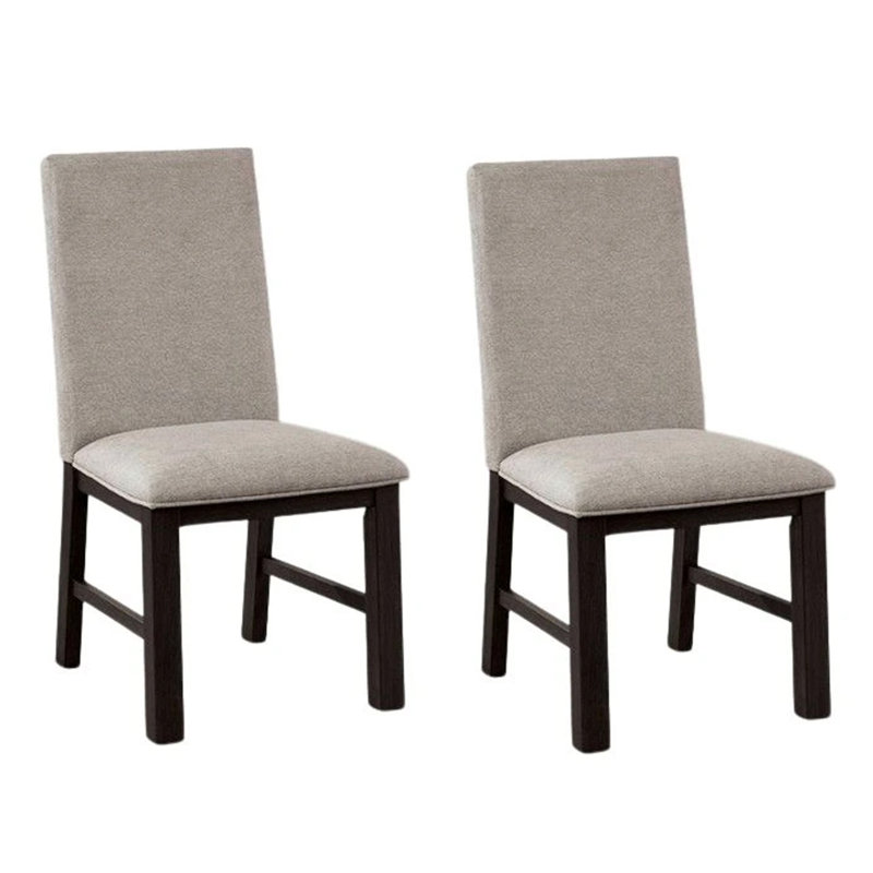 Ensemble de 2 chaises de salle à manger latérales Renu, bois noir, polyester plissé gris