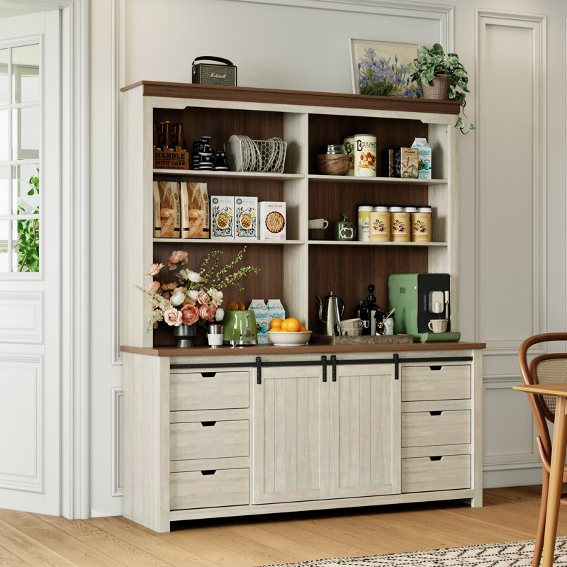 78.74" Tall Farmhouse Kitchen Pantry Storage Cabinet, Large Kitchen Hutch With Microwave Stand